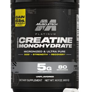 MuscleTech | Platinum | Creatine Monohydrate Powder | Pure Micronized | Muscle Recovery + Builder for Men & Women Workout Supplements | Unflavored | 400 grams | 80 servings